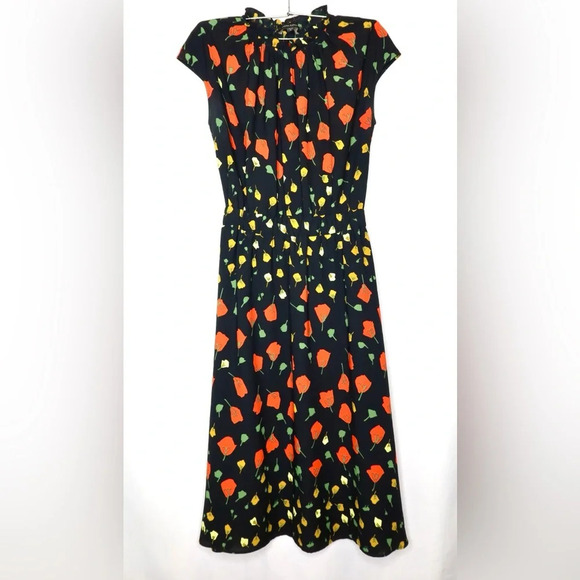 Banana Republic Black California Poppy Floral Print High Neck Midi Dress - Picture 2 of 9